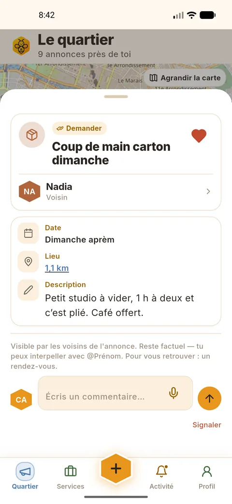 Fiche d'annonce neerbee avec commentaire et actions
